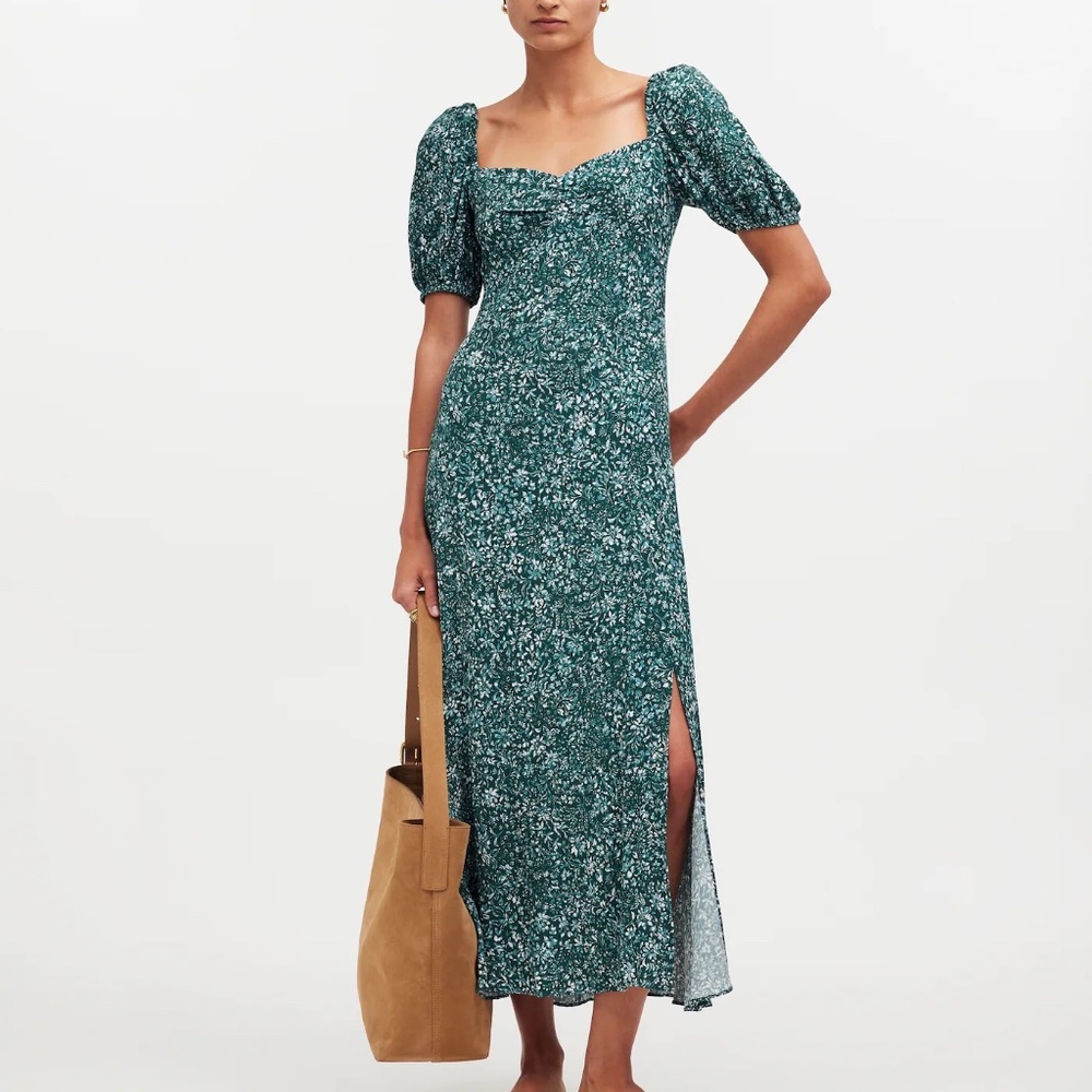 Madewell Puff-Sleeve Sweetheart Midi Dress in Floral